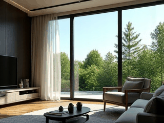 Animated GIF demonstrating HDR and lighting correction balancing interior light with bright window views