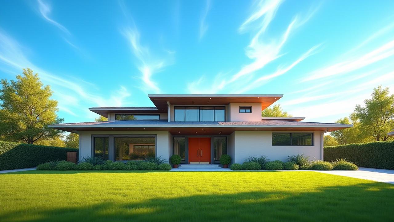 Enhanced real estate photo with vibrant blue sky and bright sunshine
