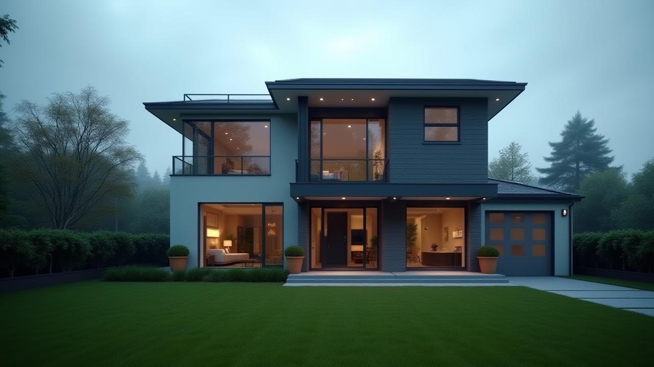 Original real estate photo with dull, gray sky on an overcast day
